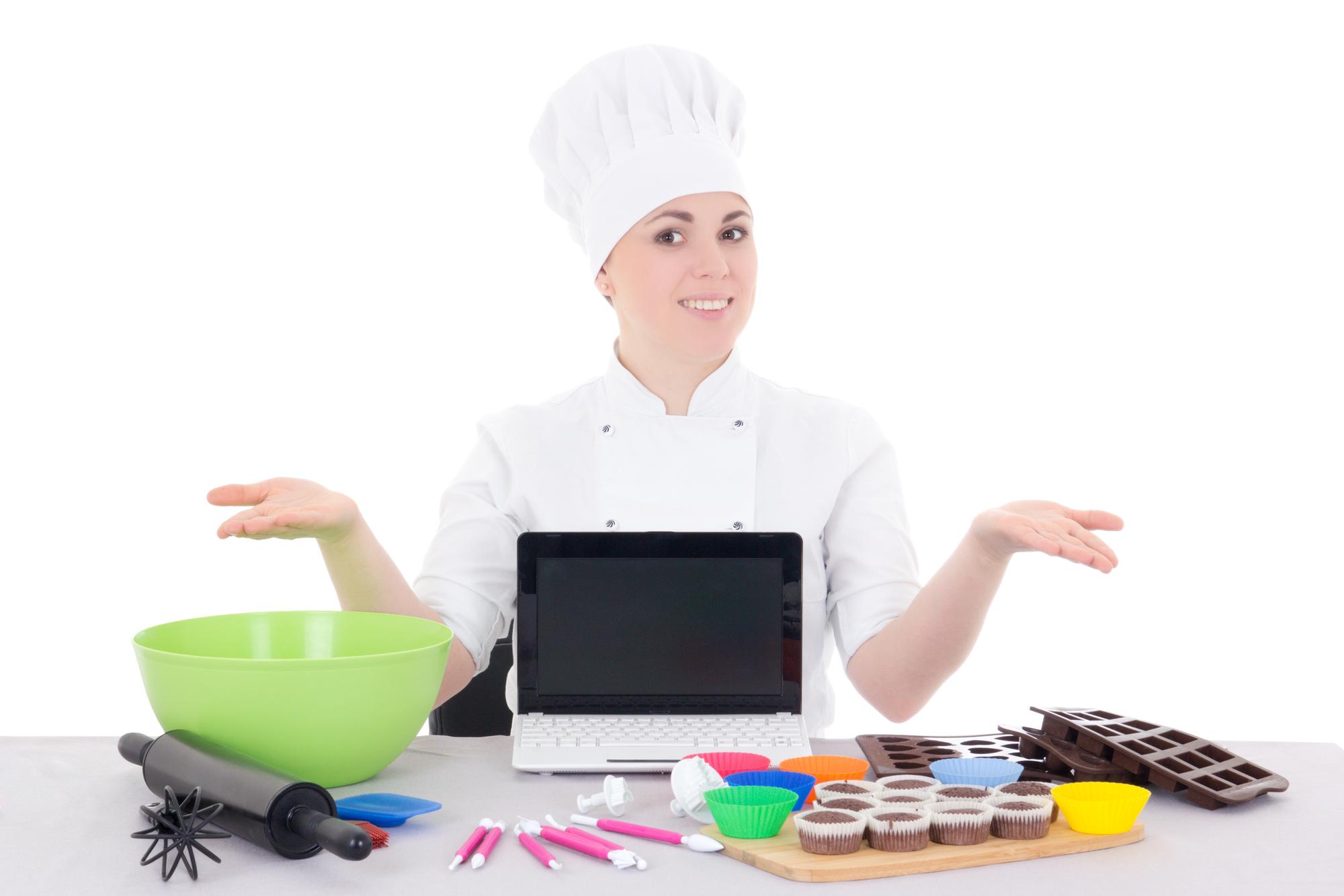 Chef teaching an online class from a home kitchen
